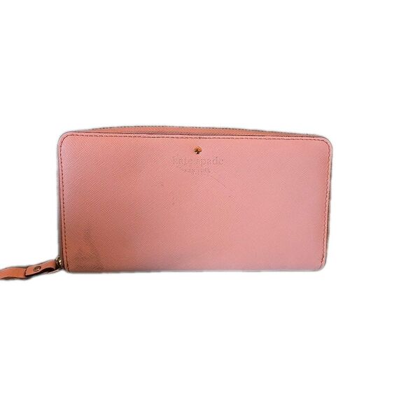 Kate Spade Pink Wallet Zipper, Women Leather Holds Cash Coins Credit Cards 7×3 - Picture 1 of 15
